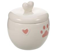 iplusmile Urne Funéraire pour Animaux de Compagnie Céramique 600 ML Étanche avec Empreintes de Pattes et Cœurs, Boîte Souvenir pour Chats et Chiens, Urne Décorative Compacte pour Cendres,