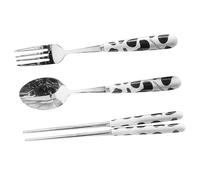 iplusmile Ustensiles Portables Acier Inoxydable Motif Vache pour Déjeuner avec Fourchette Cuillère et Baguettes Kit Voyage Léger pour Pique- et Camping