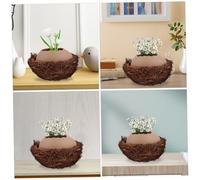 iplusmile Vase Céramique Œuf Autruche Décoratif avec Nid Rotin Pot de Fleurs Hydroponique Créatif Support Floral pour Décoration Intérieure
