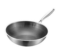 iplusmile Wok Acier Inoxydable Nid Abeille Poêle à Frire Antiadhésive pour Plaques à Induction Poignée Acier Résistant et Facile à Nettoyer
