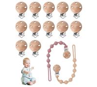 IPNSDON 12 pièces attache-sucette en bois, attache-sucette pour bébé, attache-sucette, empêche la sucette de tomber ou de se perdre, accessoires pour attache-sucette DIY, bricolage