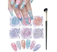 IPNSDON 1pcs Vernis à ongles, poudre pour ongles, poudre de peinture pour ongles, 6 couleurs, brillant à ongles, vernis à ongles holographique, paillettes pour ongles, avec pinceau