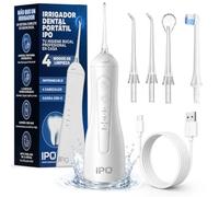 IPO Hydropulseur bucco-dentaire portable sans fil professionnel avec 4 têtes interchangeables IPX7 imperméable 300 ml USB-C rechargeable 4 modes de nettoyage des dents pour voyage et maison.