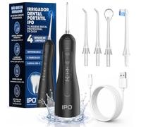 IPO Hydropulseur bucco-dentaire portable sans fil professionnel avec 4 têtes interchangeables IPX7 imperméable 300 ml USB-C rechargeable 4 modes de nettoyage des dents pour voyage et maison.