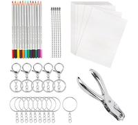 iPobie 53 Pièces Plastique Fou,Feuille de Plastique Thermorétractable,Magique Dingue Kit,DIY Papier Fou Porte Clé,Artisanat Dessin à d'art Rétractable pour Enfants