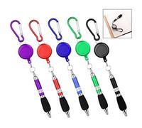 iPobie Lot de 5 Rétractable Insigne Ceinture Stylo Clip et Mousqueton, Stylos Porte-badge avec Enrouleur pour Randonnée Voyage