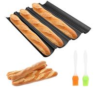 iPobie Plaque à Pain,Moule Baguette Four pour,Plaque à Baguette Moule pour 4 Baguettes,Antiadhésif Perforée moulle à Baguette,Idéal pour boulangeries,Usage Domestique,avec 2 brosses