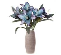 IPOPU Lot de 5 Fleurs de lys artificielles Bleues Vintage en Soie pour décoration d'intérieur, Fleurs artificielles Bleues, Arrangement Floral, fête de Mariage, décoration d'intérieur (Bleu)