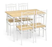 IPOTIUS Table a Manger avec 4 Chaises, Ensemble Table et Chaise, 109×69cm | Ensemble repas 5 pièces au décor hêtre avec pieds en métal blanc,idéale pour salle à manger, cuisine, salon