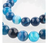 Ipotkitt 1 fil de perles rondes bleues de 8 mm d'agate naturelle à rayures chauffées et d'agate à bandes pour la fabrication de bracelets, colliers, bijoux, travaux manuels