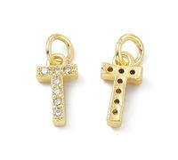 Ipotkitt Breloques en laiton doré en forme de lettre de l'alphabet avec anneau ouvert pour la fabrication de bijoux, bracelets, colliers, boucles d'oreilles, Laiton, Pas de gemme