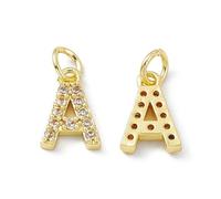 Ipotkitt Breloques en laiton doré en forme de lettre de l'alphabet avec anneau ouvert pour la fabrication de bijoux, bracelets, colliers, boucles d'oreilles, Laiton, Pas de gemme