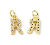 Ipotkitt Breloques en laiton doré en forme de lettre de l'alphabet avec anneau ouvert pour la fabrication de bijoux, bracelets, colliers, boucles d'oreilles, Laiton, Pas de gemme