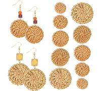 Ipotkitt Lot de 10 breloques rondes et plates faites à la main en rotin tressé pour la fabrication de bijoux, boucles d'oreilles et colliers en paille, 5 styles, Pas de gemme