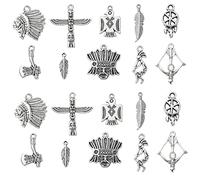 Ipotkitt Lot de 100 breloques 10 styles sur le thème indien : Charms de style antique, plumes vintage, Thunderbird, hache pour la fabrication de bijoux et accessoires DIY