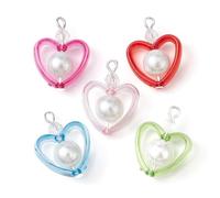 Ipotkitt Lot de 100 breloques colorées en acrylique en forme de cœur et perles rondes transparentes pour la Saint-Valentin pour boucles d'oreilles, porte-clés, colliers, bijoux