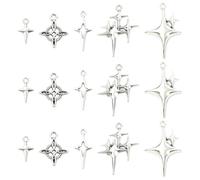Ipotkitt Lot de 100 breloques en alliage argenté antique en forme d'étoile de style tibétain pour la fabrication de bijoux, boucles d'oreilles, colliers, porte-clés, sacs à main, travaux manuels en
