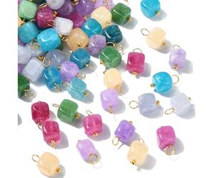 Ipotkitt Lot de 100 breloques en dolomite naturelle de couleurs assorties - Breloques en pierre naturelle carrées peintes - Breloques en pierre naturelle pour chakra pour la fabrication de colliers et