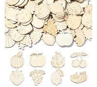 Ipotkitt Lot de 100 découpes aléatoires en bois brut en forme de pomme, banane, raisin, pour bricolage, sac, décoration de fête