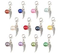 Ipotkitt Lot de 120 porte-clés en forme d'aile d'ange en métal argenté antique avec perles rondes en acrylique et fermoir mousqueton pour loisirs créatifs