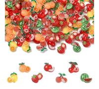 Ipotkitt Lot de 140 cabochons en résine de 7 styles de fruits, cerises, fraises, slime à dos plat pour nail art, artisanat, étui de téléphone, boucles d'oreilles, épingles à cheveux