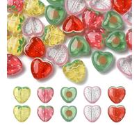 Ipotkitt Lot de 30 perles d'espacement en acrylique en forme de cœur 5 couleurs - Fraise, ananas, pêche, avocat - Pour bricolage, bijoux, bracelets, colliers, boucles d'oreilles, porte-clés