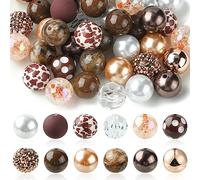 Ipotkitt Lot de 50 perles rondes en acrylique marron noix de coco avec fermoir à chaîne pour la fabrication de bijoux