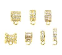 Ipotkitt Lot de 7 bélières en laiton et oxyde de zirconium - 7 styles - Avec fermoirs à boucle - Pour perles, bijoux, bracelets, colliers