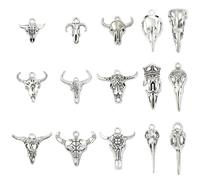 Ipotkitt Lot de 84 breloques en forme de tête de bétail en alliage argenté vieilli - Style tibétain - Style western cowboy - Pour bricolage, bijoux, bracelets, colliers, boucles d'oreilles, travaux