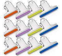 ipow 12 Pcs Clips Colorés/Pince Cuisine/Fermeture Sachet Alimentaire en Acier Inoxydable avec Bords en Silicone pour Conservation et Emballage pour Cuisine, Bureau, Décorations, Fourniture -7.8cm