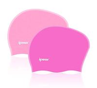 ipow 2Pcs Bonnet de Bain Femme Extensible/Bonnet Piscine Femme Cheveux Long/Bonnet de Douche en Silicone Etanche pour Femmes/Hommes/Adultes Unisexe pour Piscine Aquagym Plongée Nageurs
