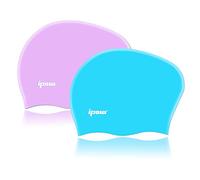 ipow 2Pcs Bonnet de Bain Femme Extensible/Bonnet Piscine Femme Cheveux Long/Bonnet de Douche en Silicone Etanche pour Femmes/Hommes/Adultes Unisexe pour Piscine Aquagym Plongée Nageurs