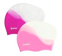 ipow 2Pcs Bonnet de Bain Femme Extensible/Bonnet Piscine Femme Cheveux Long/Bonnet de Douche en Silicone Etanche pour Femmes/Hommes/Adultes Unisexe pour Piscine Aquagym Plongée Nageurs