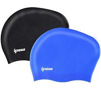 ipow 2Pcs Bonnet de Bain Femme Extensible/Bonnet Piscine Femme Cheveux Long/Bonnet de Douche en Silicone Etanche pour Femmes/Hommes/Adultes Unisexe pour Piscine Aquagym Plongée Nageurs