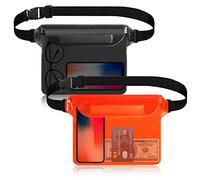 IPOW 2PCS Housse Étanche à Ceinture Certifiée IPX8 Sangle Ajustable 3 Zipper Plastique Pochette à Ceinture/Etui Imperméable/Sac pour Nautique,Pêche,Kayak,Baignade,Protection Téléphone/Argents/Cartes