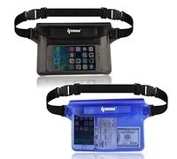 IPOW 2PCS Housse Étanche à Ceinture Certifiée IPX8 Sangle Ajustable 3 Zipper Plastique Pochette à Ceinture/Etui Imperméable/Sac pour Nautique,Pêche,Kayak,Baignade,Protection Téléphone/Argents/Cartes