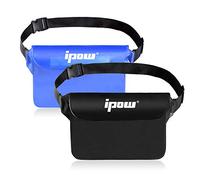 IPOW 2PCS Housse Étanche à Ceinture Certifiée IPX8 Sangle Ajustable 3 Zipper Plastique Pochette à Ceinture/Etui Imperméable/Sac pour Nautique,Pêche,Kayak,Baignade,Protection Téléphone/Argents/Cartes