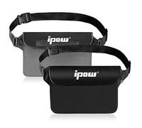 IPOW 2PCS Housse Étanche à Ceinture Certifiée IPX8 Sangle Ajustable 3 Zipper Plastique Pochette à Ceinture/Etui Imperméable/Sac pour Nautique,Pêche,Kayak,Baignade,Protection Téléphone/Argents/Cartes