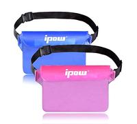 IPOW 2PCS Housse Étanche à Ceinture Certifiée IPX8 Sangle Ajustable 3 Zipper Plastique Pochette à Ceinture/Etui Imperméable/Sac pour Nautique,Pêche,Kayak,Baignade,Protection Téléphone/Argents/Cartes