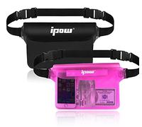 IPOW 2PCS Housse Étanche à Ceinture Certifiée IPX8 Sangle Ajustable 3 Zipper Plastique Pochette à Ceinture/Etui Imperméable/Sac pour Nautique,Pêche,Kayak,Baignade,Protection Téléphone/Argents/Cartes
