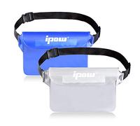 IPOW 2PCS Pochette Étanche à Ceinture Certifiée IPX8 Sangle Ajustable 3 Zipper Plastique Housse à Ceinture/Etui Imperméable/Sac pour Nautique,Pêche,Kayak,Baignade,Protection Téléphone/Argents/Cartes