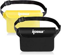IPOW 2PCS Pochette Étanche à Ceinture Certifiée IPX8 Sangle Ajustable 3 Zipper Plastique Housse à Ceinture/Etui Imperméable/Sac pour Nautique,Pêche,Kayak,Baignade,Protection Téléphone/Argents/Cartes
