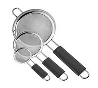 ipow 3 Pcs Tamis à Farine Passoires Sucre Acier Inoxydable Rattraper Sauces Grille Mailles Fines Égoutter Alimentaire Poignées en Silicone Antidérapantes Poignée d'arc pour Stockage - 7/12/18CM