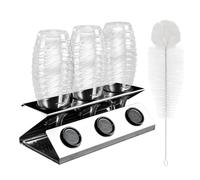 IPOW Égouttoir à Bouteilles en Acier Inoxydable 304, Sèche-Bouteille 3 Places avec Structure Renforcée, Bac Amovible et Brosse de Nettoyage, Support de Séchage pour SodaStream Bouteilles et Gourdes