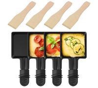 ipow Lot de 4 Poelon Raclette Carré à Revêtement Anti-adhésif,Coupelle Raclette Barbecue avec Poignée Isolée pour Fromage Fondu Oeuf Frit Pomme de Terre, 4 Pcs Spatules en Bois