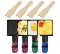 ipow Lot de 4 Poelon Raclette Carré à Revêtement Anti-adhésif,Coupelle Raclette Barbecue avec Poignée Colorée Isolée pour Fromage Fondu Oeuf Frit Pomme de Terre, 4 Pcs Grattoirs en Bois