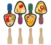 ipow Lot de 4 Poelon Raclette Triangulaire à Revêtement Anti-adhésif,Coupelle Raclette Berbecue Triangle avec Poignée Colorée Isolée pour Fromage Fondu Oeuf Frit,4 Pcs Spatules en Bois