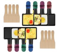 ipow Lot de 8 Poelon Raclette Carré à Revêtement Anti-adhésif,Coupelle Raclette Barbecue avec Poignée Colorée Isolée pour Fromage Fondu Oeuf Frit,Accessoires avec 8 Pcs Grattoirs en Bois