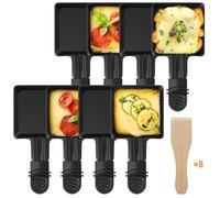 ipow Lot de 8 Poelon Raclette Carré à Revêtement Anti-adhésif,Coupelle Raclette Barbecue avec Poignée Isolée pour Fromage Fondu Oeuf Frit Pomme de Terre, 8 Pcs Spatules en Bois