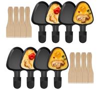 IPOW Lot de 8 Poelon Raclette Triangulaire à Revêtement Anti-adhésif,Coupelle Raclette Barbecue Triangle avec Poignée Isolée pour Fromage Fondu Oeuf Frit,Accessoire avec 8 Pcs Pelles en Bois